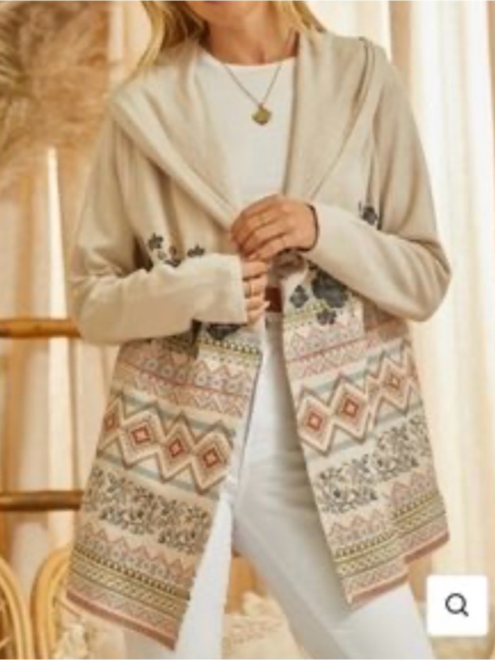 Embroidered BoHo southwestern floral Cardigan Sweater sz S M open front hoodie